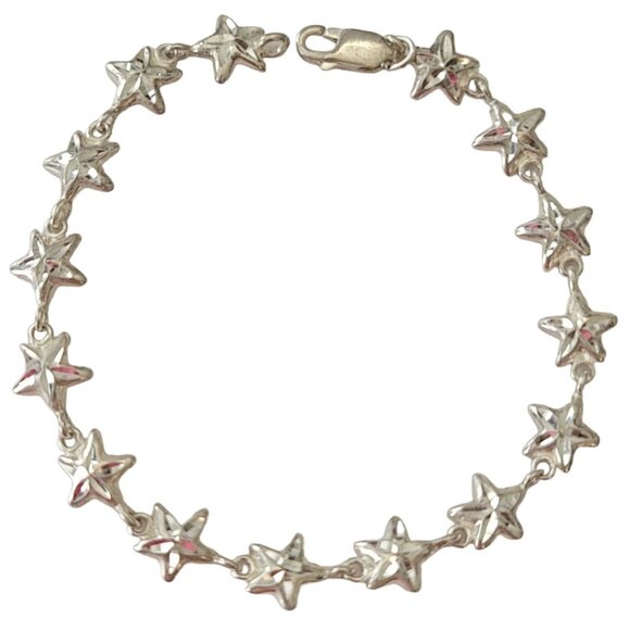 Sterling Silver Lobster Clasp Stars Chain Link Bracelet, 7.75" Long E715 - Picture 8 of 8